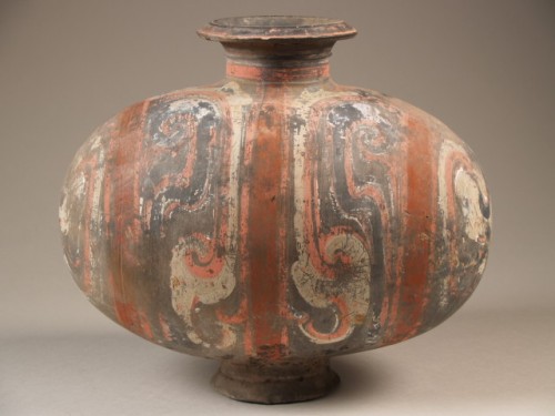 Pot, cocoon jar, met decor van geometrische motieven